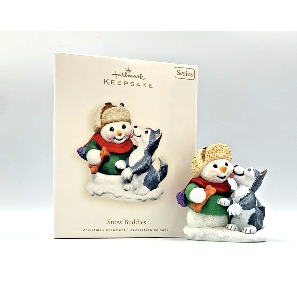 2007 Snow Buddies Snowman‎ with Husky Hallmark Keepsake Ornament 10th in Series
